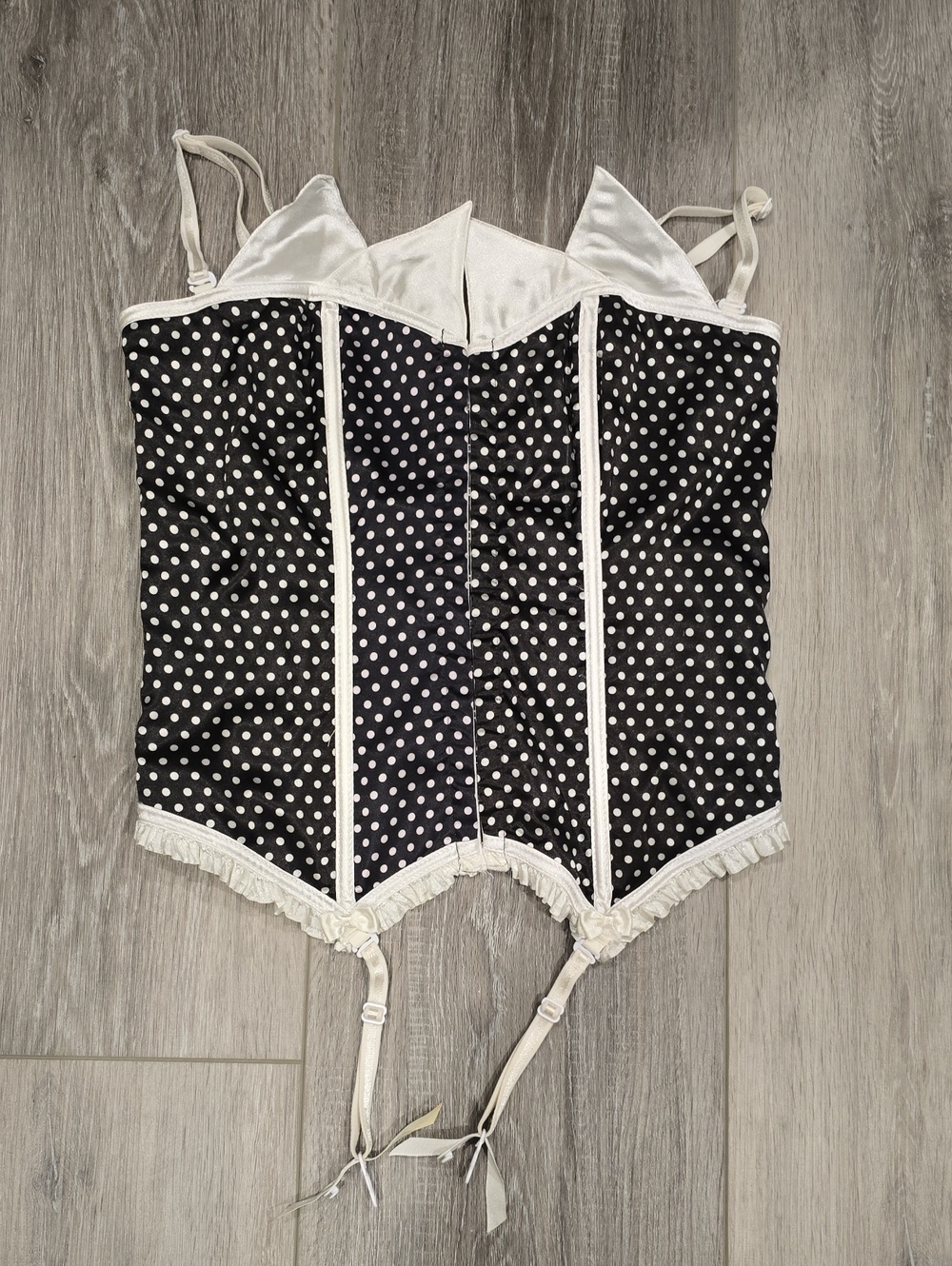 Reversable Striped or Polka Dot Bustier Corset with Garter Straps - White Trim